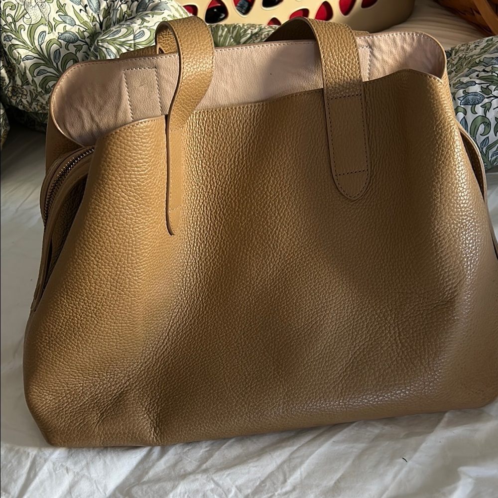 Cuyana Zippered Satchel Tote Leather Bag, No Crossbody Strap